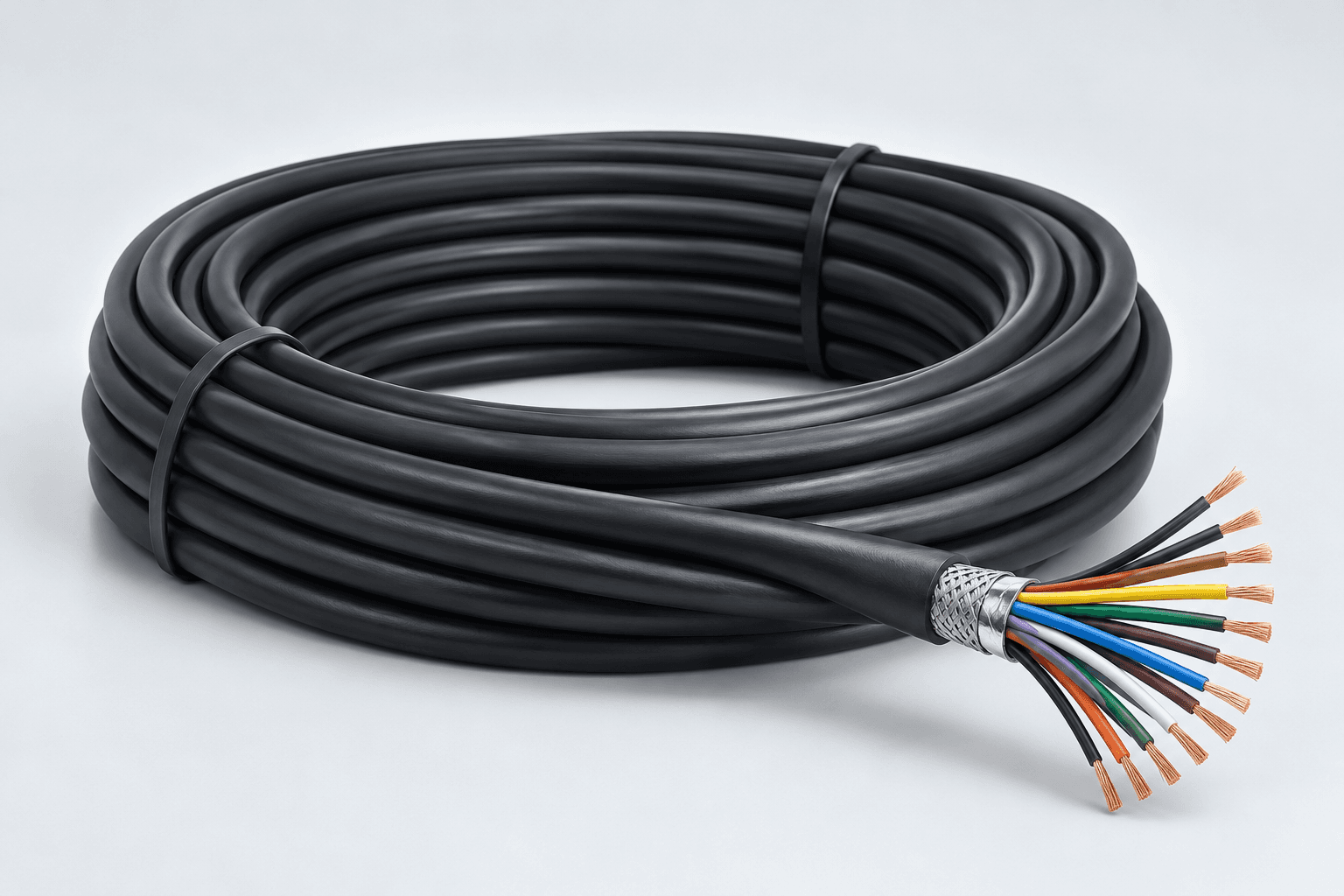 Coiled multicore industrial control cable