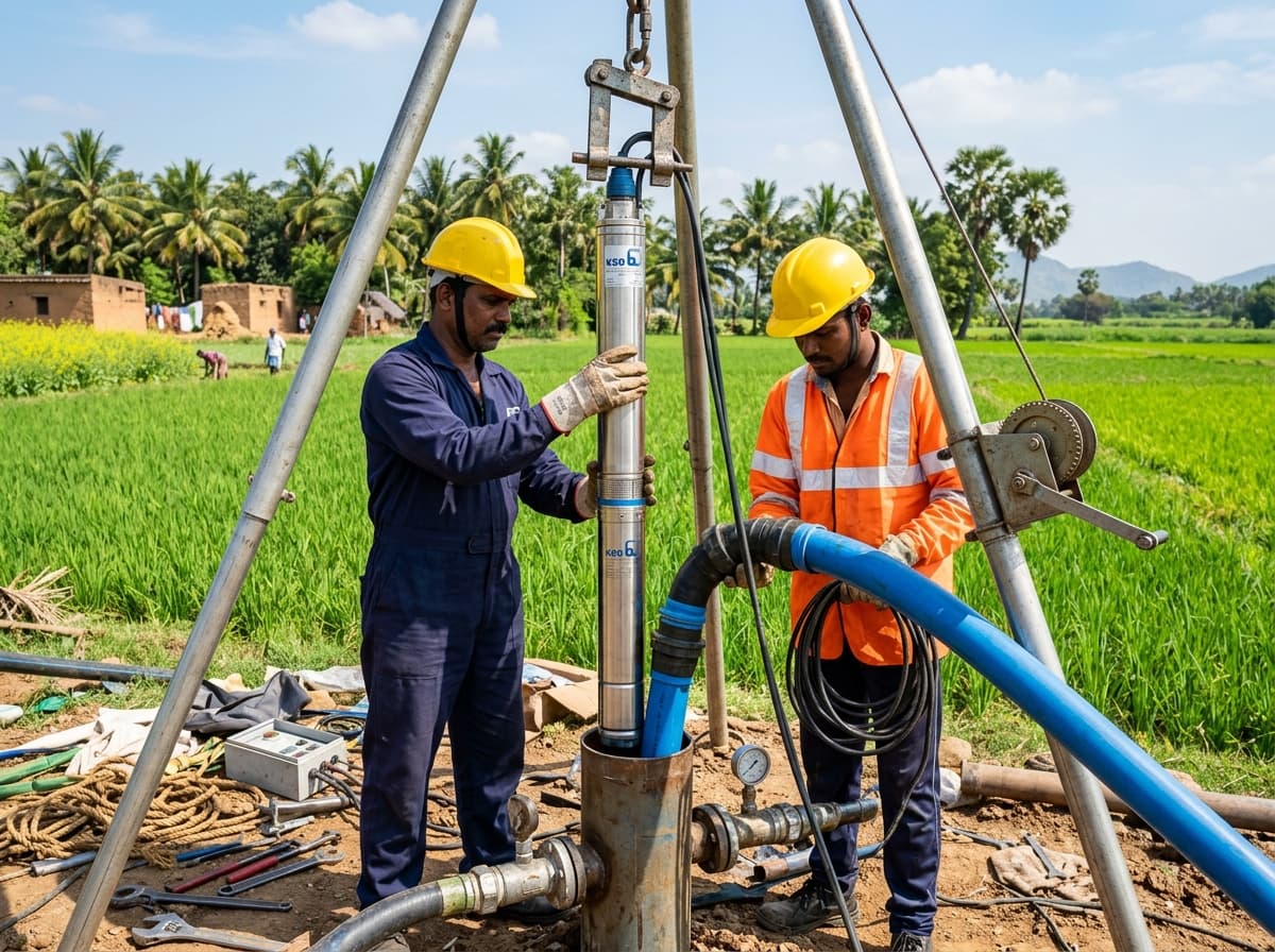Submersible borewell pump installation